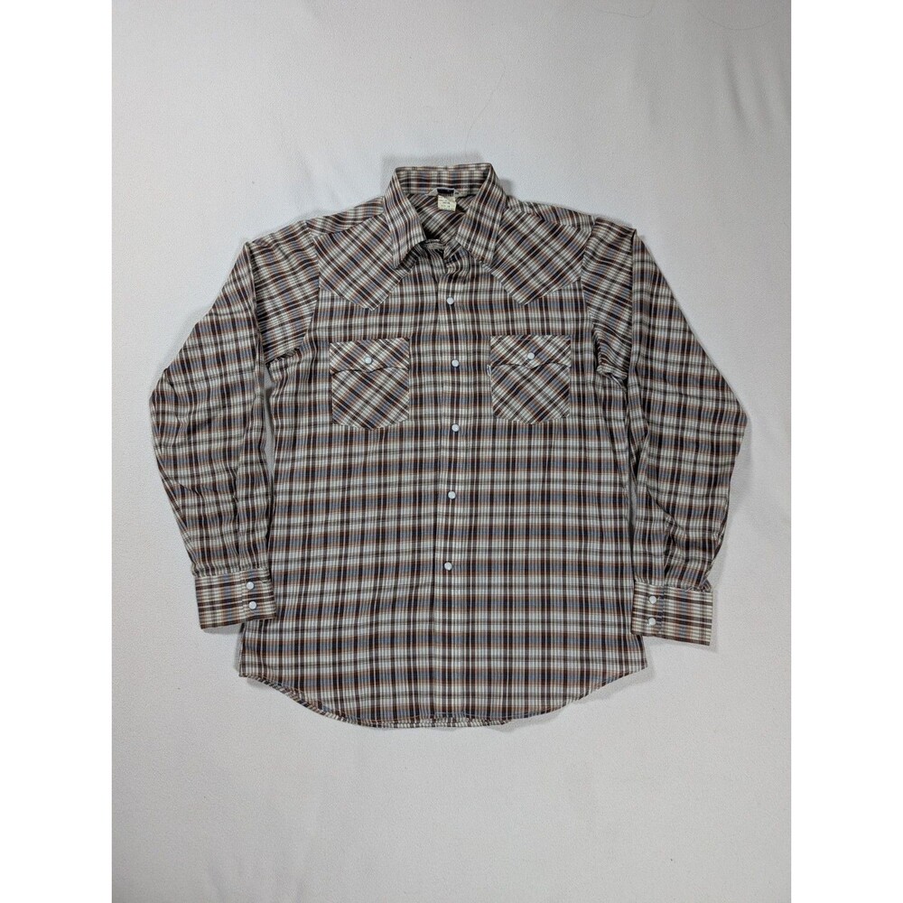 Vintage 70's LEVI'S Plaid Western Shirt Pearl Snap Sz 18 36 Small Cowboy Ranch